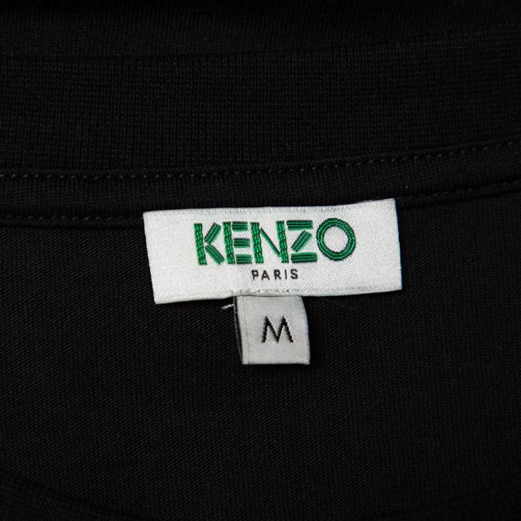 Pre Owned Kenzo Black Dragon Printed Cotton Crewneck T-Shirt M