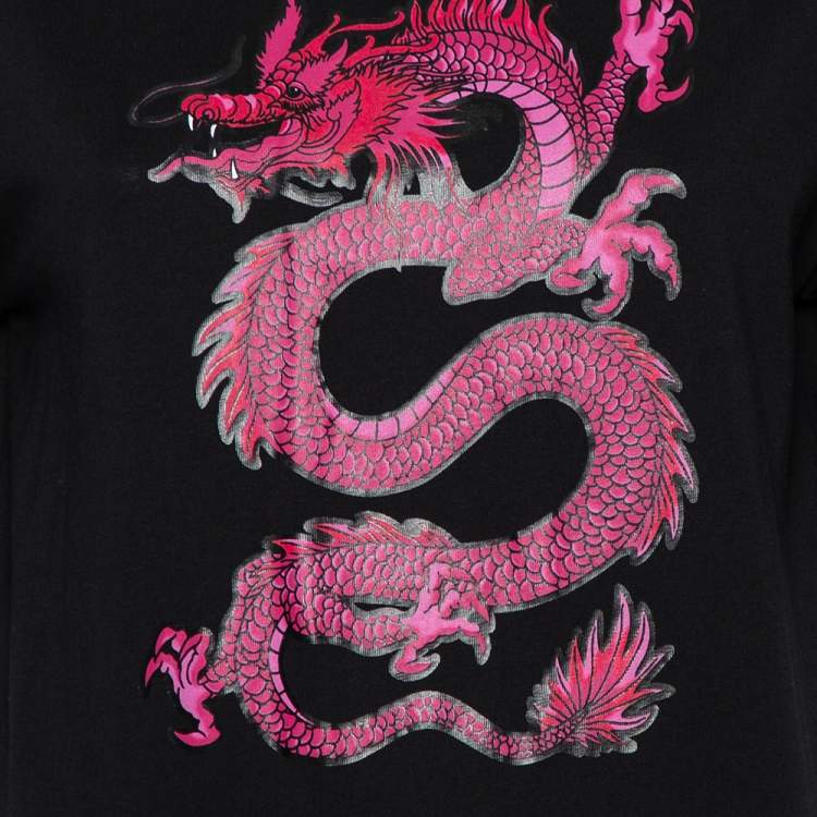 Pre Owned Kenzo Black Dragon Printed Cotton Crewneck T-Shirt M