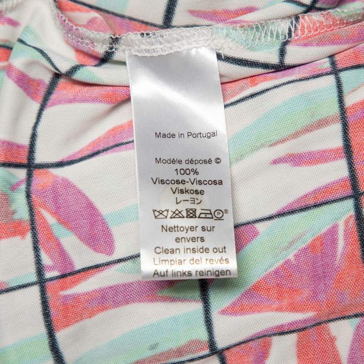 Pre Owned Kenzo Multicolor Block Flower Printed Jersey Overlay Detail Maxi Dress L