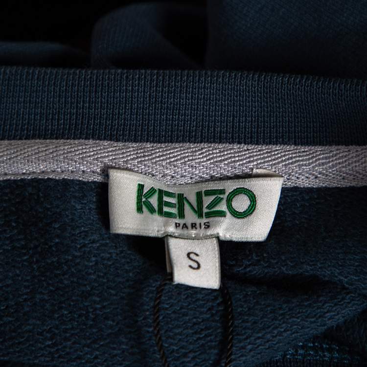 Pre Owned Kenzo Teal Tiger Embroidered Cotton Sweater Dress S