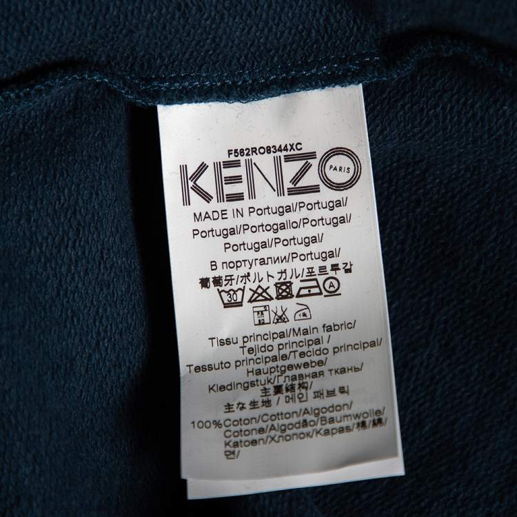 Pre Owned Kenzo Teal Tiger Embroidered Cotton Sweater Dress S
