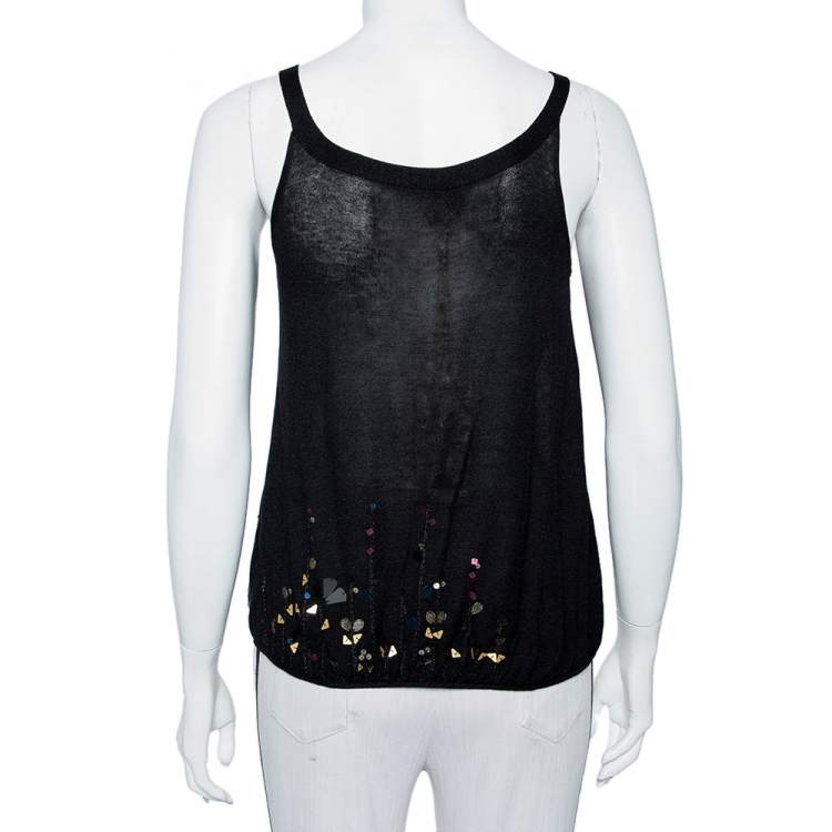 مملوكة مسبقًا Kenzo Black Embellished  Silk Knit Tank Top S