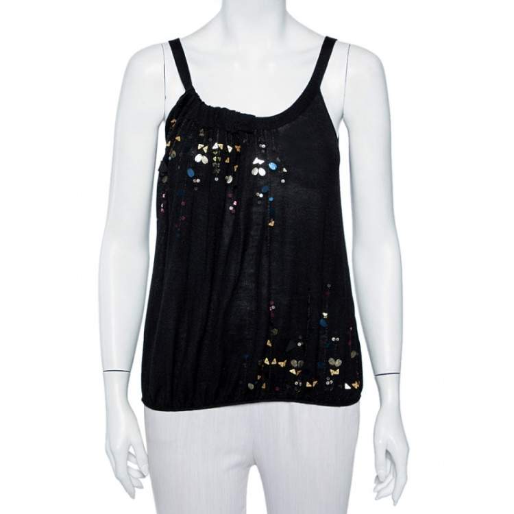 مملوكة مسبقًا Kenzo Black Embellished  Silk Knit Tank Top S