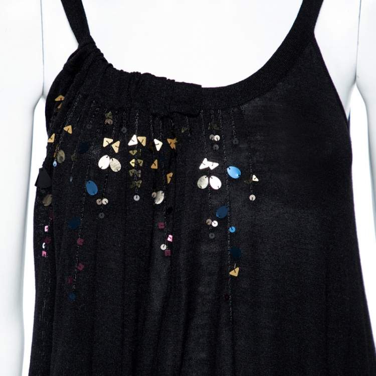 مملوكة مسبقًا Kenzo Black Embellished  Silk Knit Tank Top S
