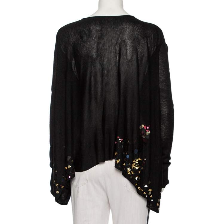 Pre Owned Kenzo Back Embellished Silk Knit Waterfall Collar Belted Cardigan S