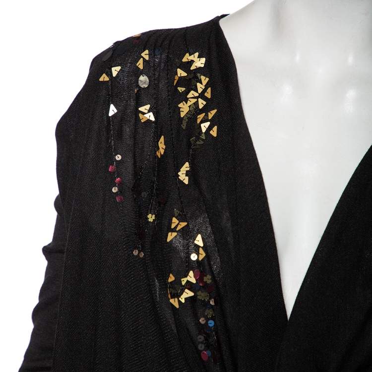 Pre Owned Kenzo Back Embellished Silk Knit Waterfall Collar Belted Cardigan S