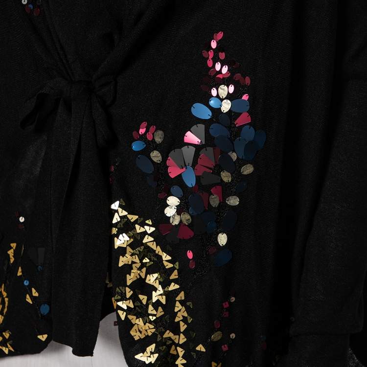 Pre Owned Kenzo Back Embellished Silk Knit Waterfall Collar Belted Cardigan S