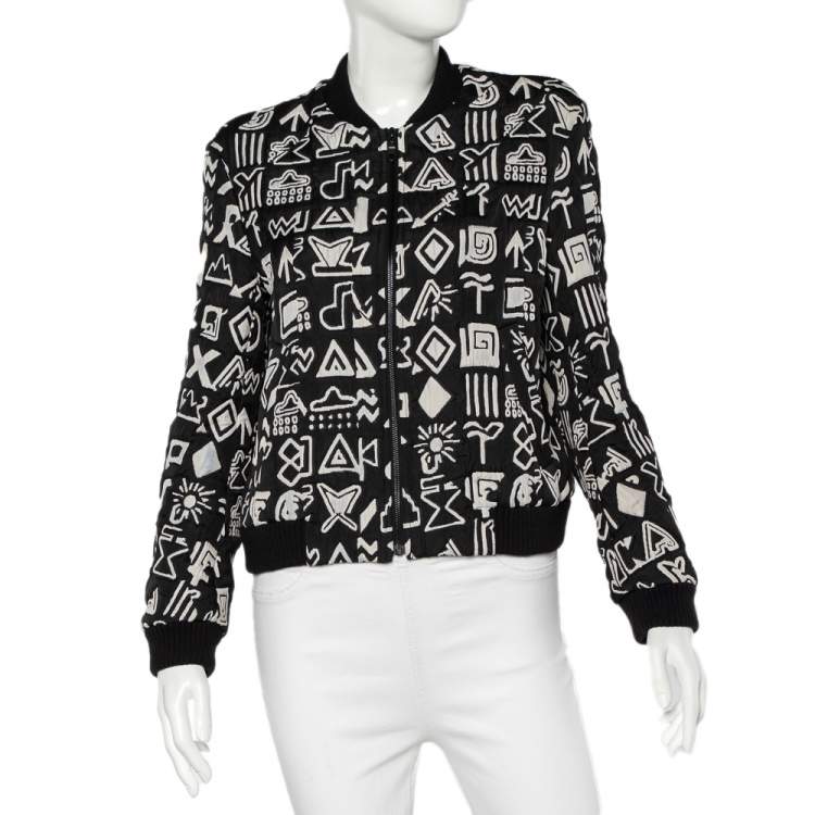 Pre Owned Kenzo Black Tribal Jacquard Zip Front Bomber Jacket M