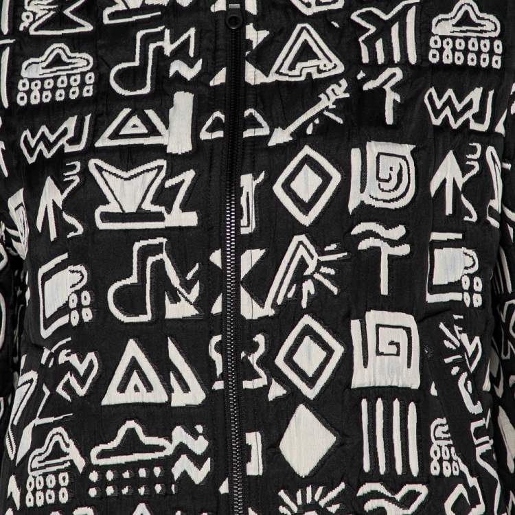 Pre Owned Kenzo Black Tribal Jacquard Zip Front Bomber Jacket M