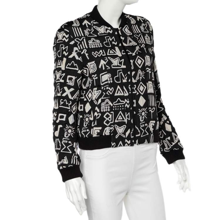 Pre Owned Kenzo Black Tribal Jacquard Zip Front Bomber Jacket M