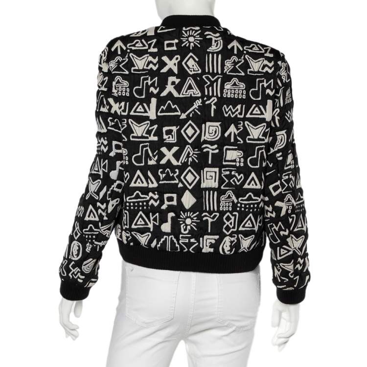 Pre Owned Kenzo Black Tribal Jacquard Zip Front Bomber Jacket M