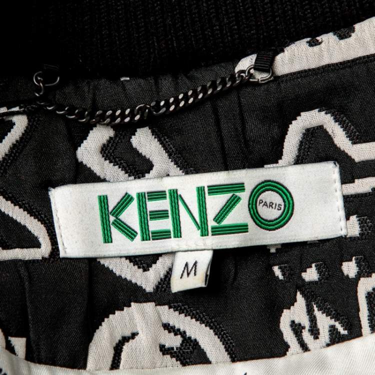Pre Owned Kenzo Black Tribal Jacquard Zip Front Bomber Jacket M