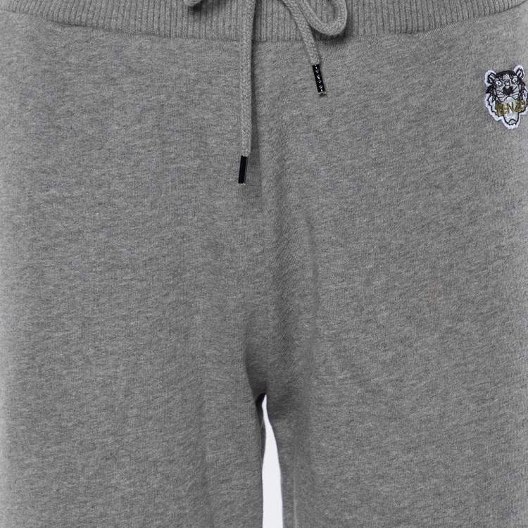 Pre Owned Kenzo Grey Cotton Knit Mini Tiger Logo Detail Joggers S