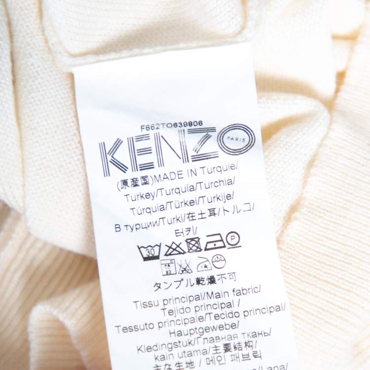 Pre Owned Kenzo Cream Knit Inlaid Logo Crewneck Sweater L 