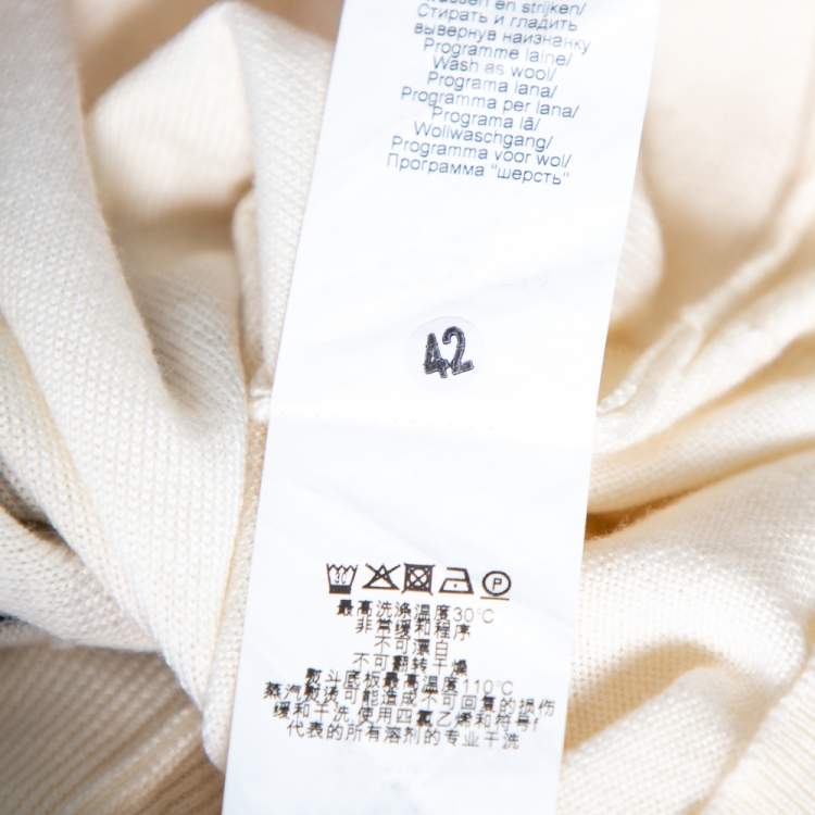 Pre Owned Kenzo Cream Knit Inlaid Logo Crewneck Sweater L 