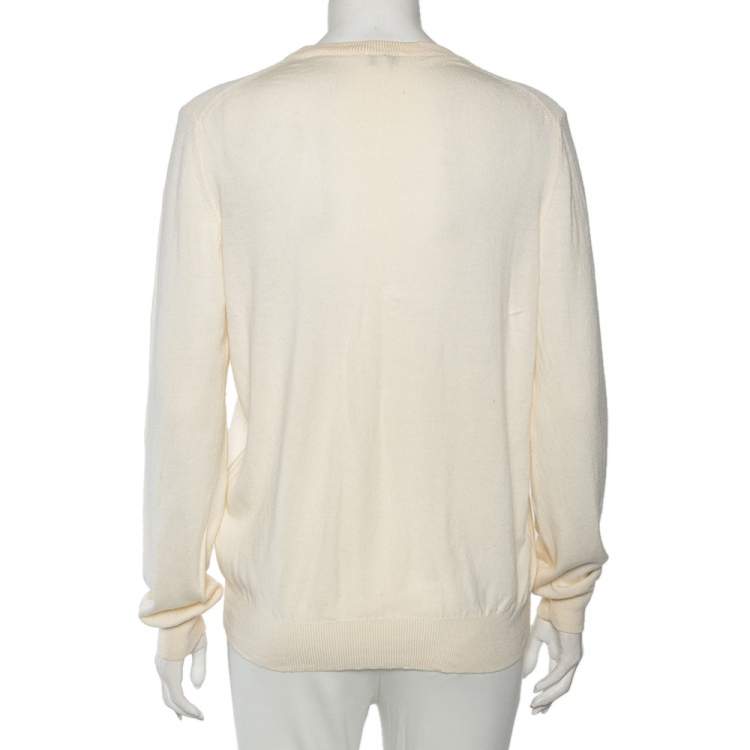 Pre Owned Kenzo Cream Knit Inlaid Logo Crewneck Sweater L 