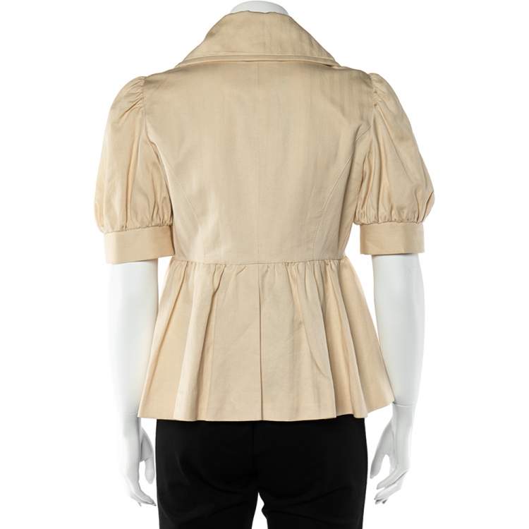 Pre Owned Kenzo Cream Linen Puffed Sleeve Gathered Jacket M 