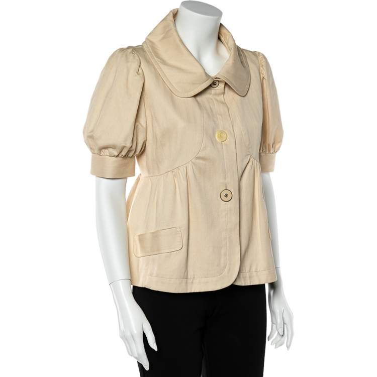 Pre Owned Kenzo Cream Linen Puffed Sleeve Gathered Jacket M 