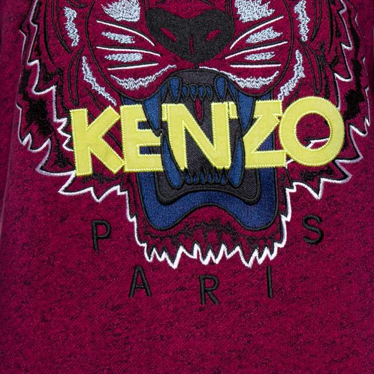 Pre Owned Kenzo Jungle Pink Slub Terry Embroidered Tiger Motif Sweatshirt M