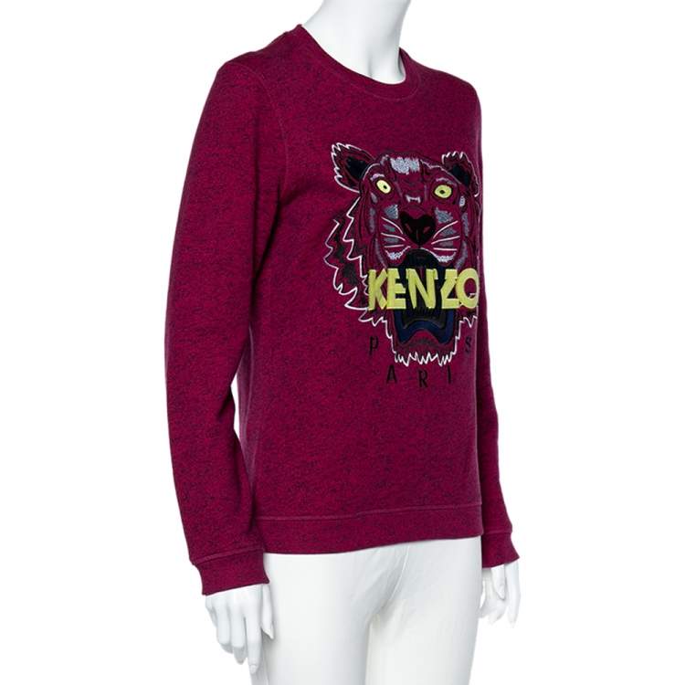 Pre Owned Kenzo Jungle Pink Slub Terry Embroidered Tiger Motif Sweatshirt M
