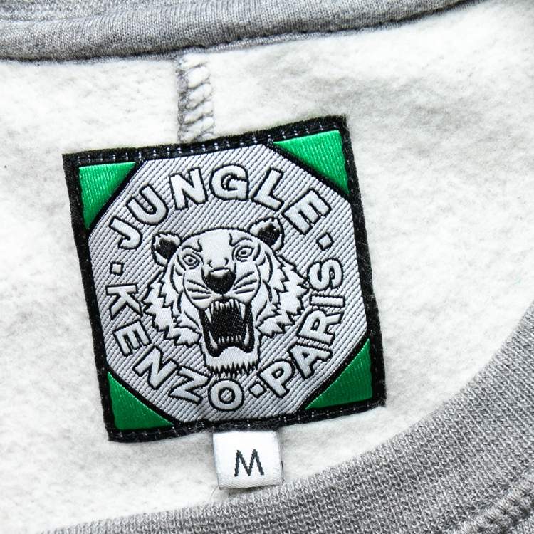 Pre Owned Kenzo Grey Tiger Embroidery Sweater Dress M