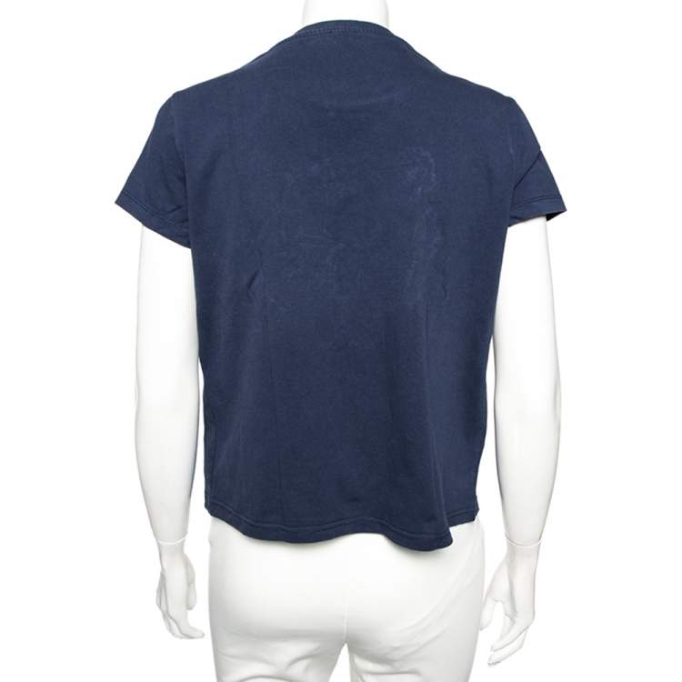 Pre Owned Kenzo Blue Cotton Tiger Embroidered Detail Round Neck T-Shirt S
