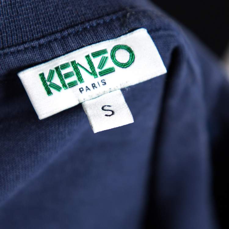Pre Owned Kenzo Blue Cotton Tiger Embroidered Detail Round Neck T-Shirt S