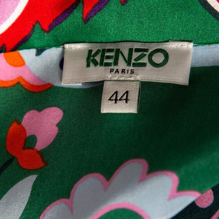 مملوكة مسبقًا Kenzo Green Paisley Print Silk Shirt Dress L 
