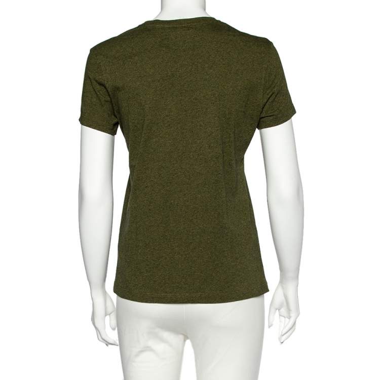 Pre Owned Kenzo Olive Green Tiger Print Melange Cotton Crew Neck T-Shirt M