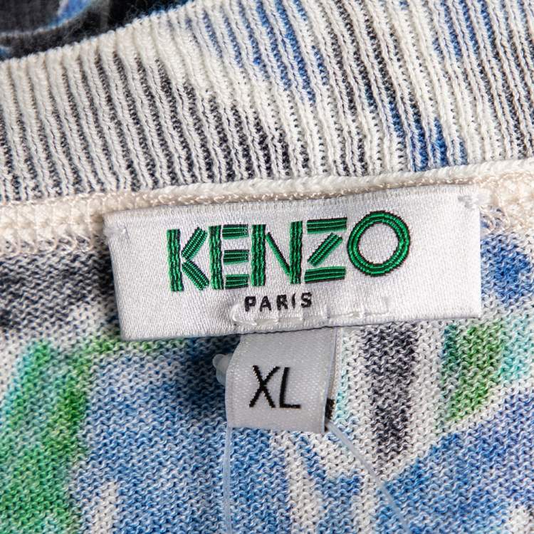 Pre Owned Kenzo Blue Printed Cotton Knit Short Sleeve Top XL
