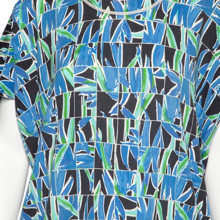 Pre Owned Kenzo Blue Printed Cotton Knit Short Sleeve Top XL