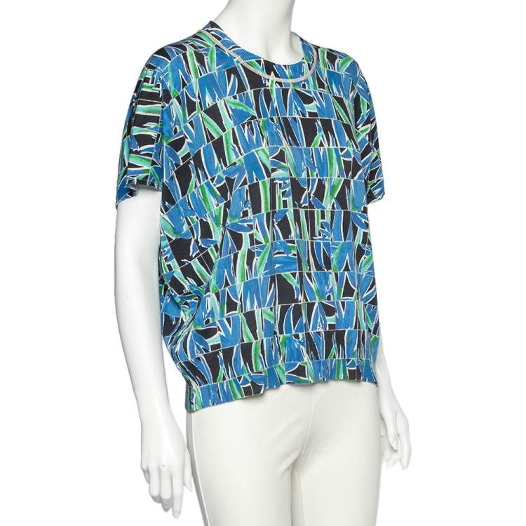 Pre Owned Kenzo Blue Printed Cotton Knit Short Sleeve Top XL