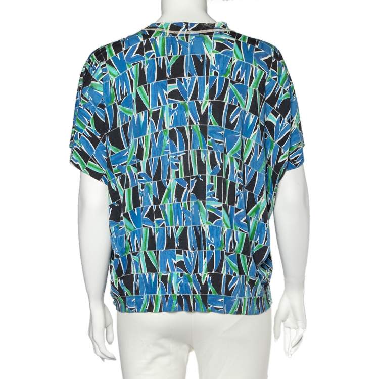 Pre Owned Kenzo Blue Printed Cotton Knit Short Sleeve Top XL