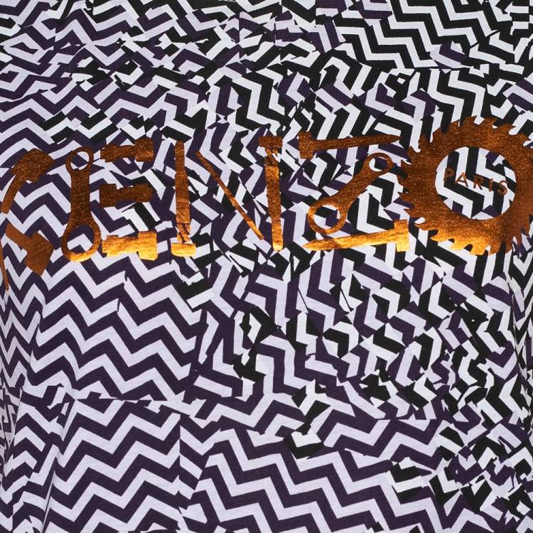 مملوكة مسبقًا Kenzo Black Zig Zag Logo Print Cotton Crew Neck T-Shirt M