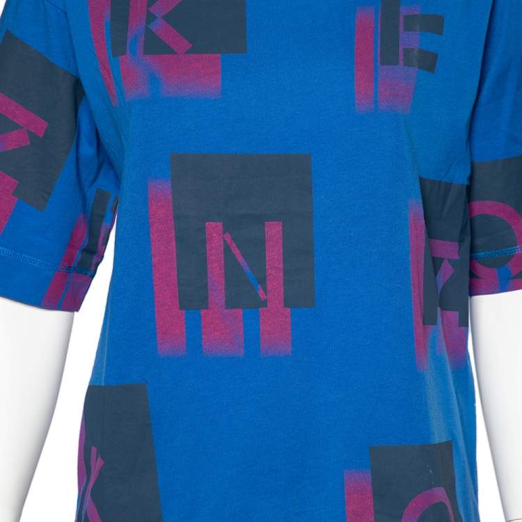 Pre Owned Kenzo Blue Logo Print Cotton Crew Neck T-Shirt S