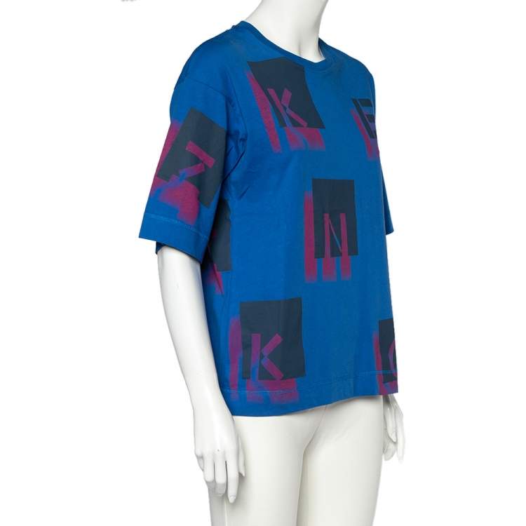 Pre Owned Kenzo Blue Logo Print Cotton Crew Neck T-Shirt S