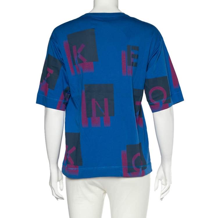 Pre Owned Kenzo Blue Logo Print Cotton Crew Neck T-Shirt S
