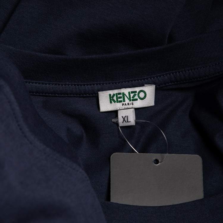 مملوكة مسبقًا Kenzo Navy Blue K Logo Print Cotton Crew Neck Cropped T-Shirt XL