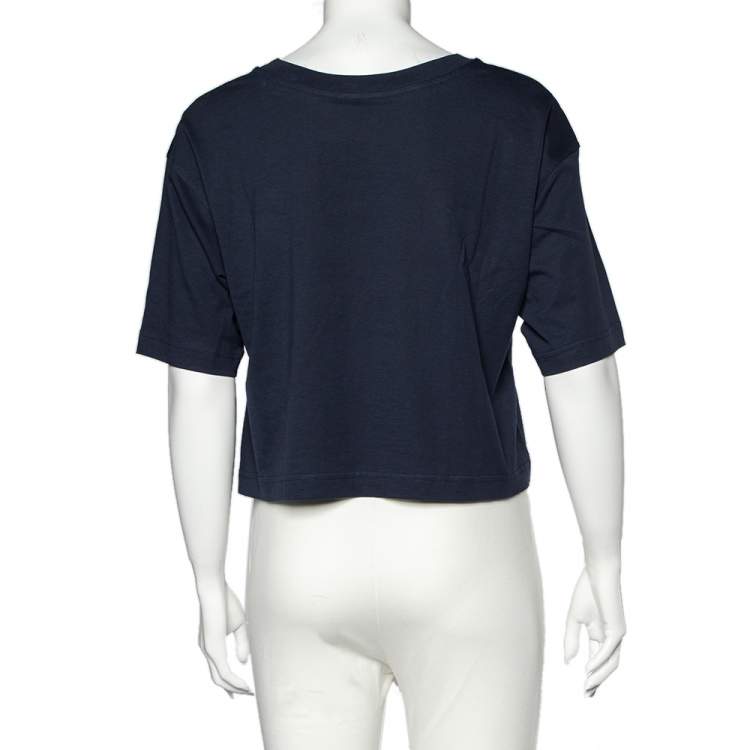 مملوكة مسبقًا Kenzo Navy Blue K Logo Print Cotton Crew Neck Cropped T-Shirt XL