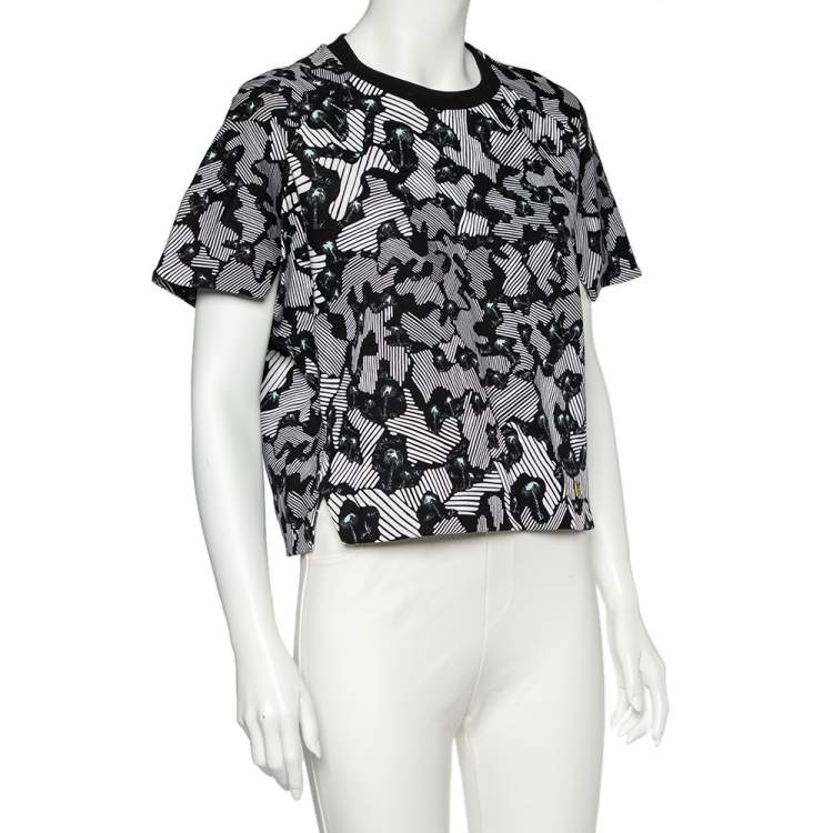 Pre Owned Kenzo Black Abstract Print Cotton Cropped Sweatshirt L