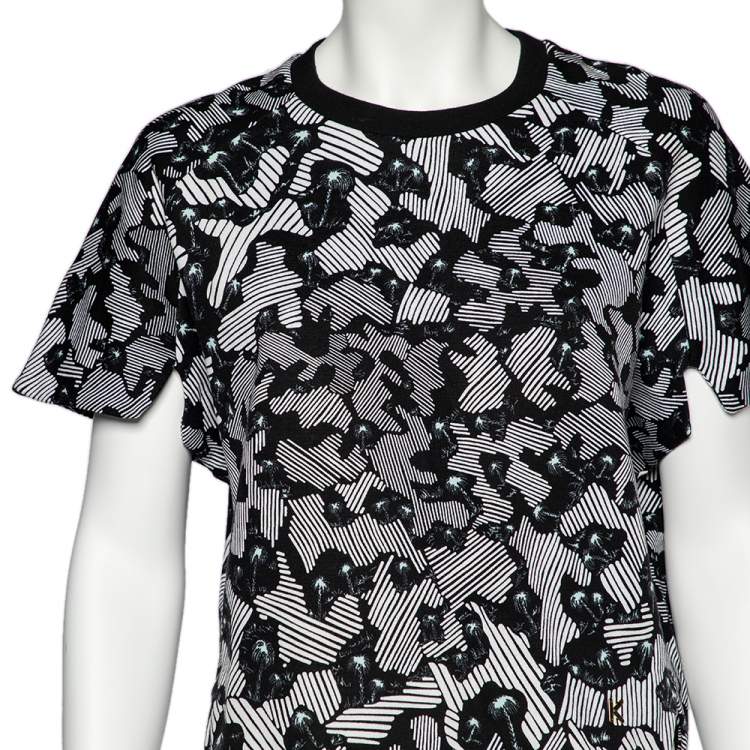 Pre Owned Kenzo Black Abstract Print Cotton Cropped Sweatshirt L