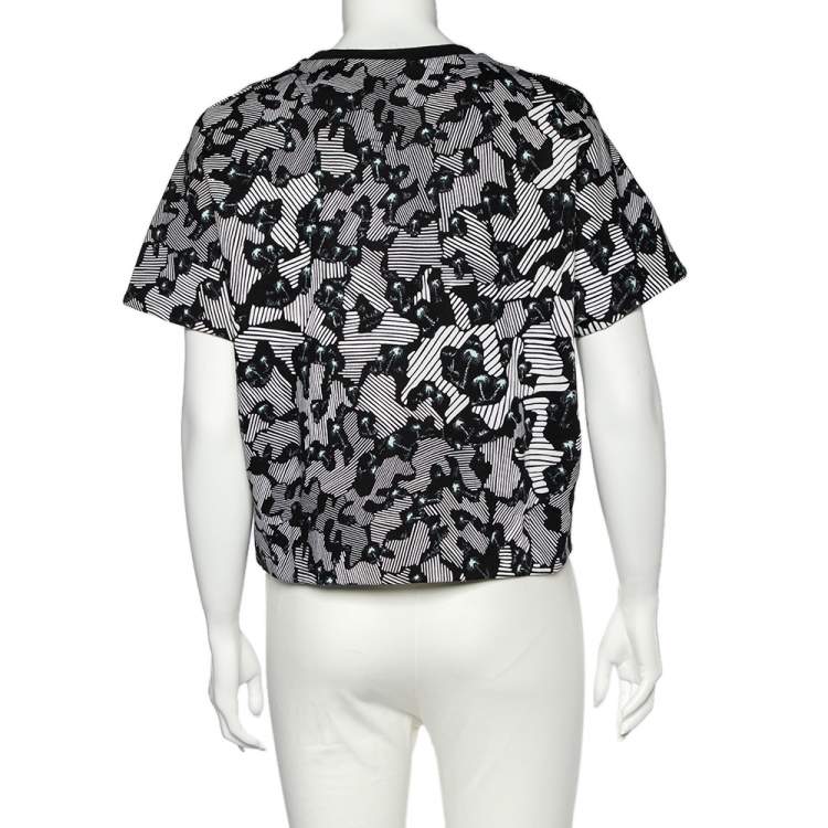 Pre Owned Kenzo Black Abstract Print Cotton Cropped Sweatshirt L