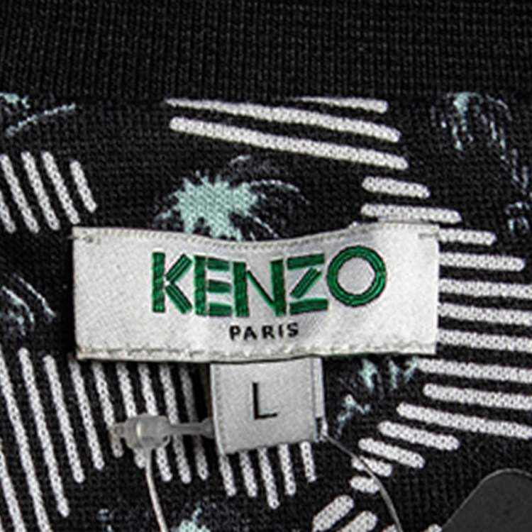 Pre Owned Kenzo Black Abstract Print Cotton Cropped Sweatshirt L