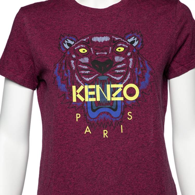 Pre Owned Kenzo Magenta Tiger Printed Cotton Crew Neck T-Shirt M
