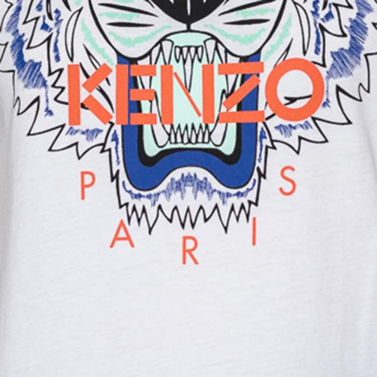 Pre Owned Kenzo White Tiger print Cotton Crew Neck T-Shirt M