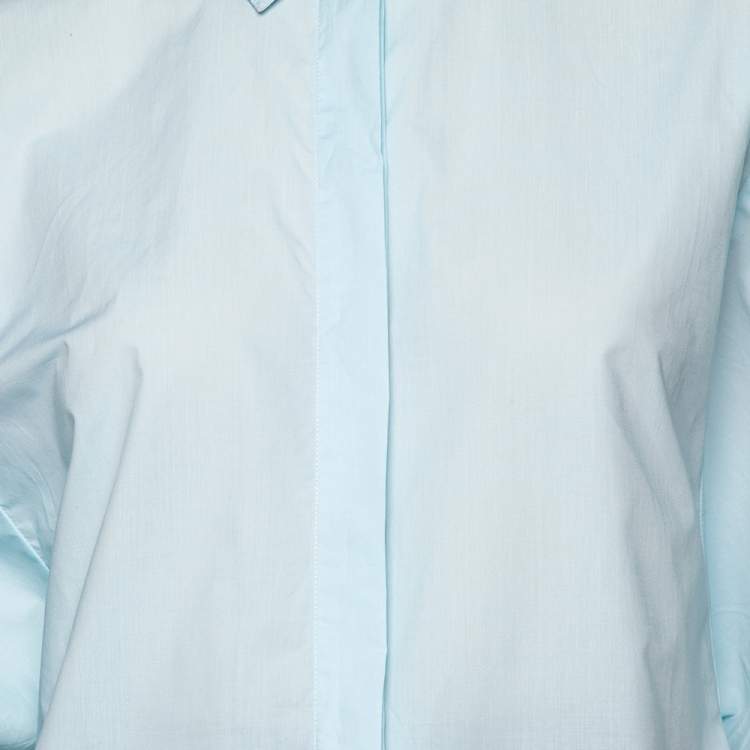 Pre Owned Kenzo Blue Cotton Collar Patch Detail Oversized Sleeve Shirt M