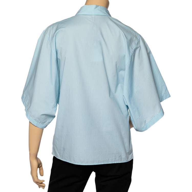 Pre Owned Kenzo Blue Cotton Collar Patch Detail Oversized Sleeve Shirt M