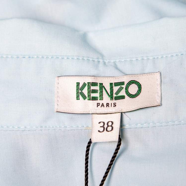 Pre Owned Kenzo Blue Cotton Collar Patch Detail Oversized Sleeve Shirt M