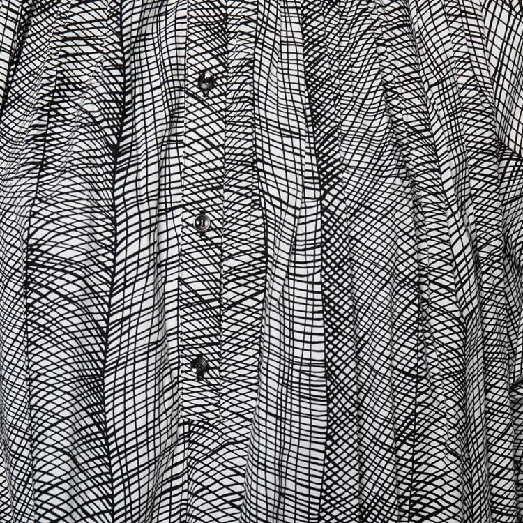 Pre Owned Kenzo Monochrome Printed Cotton Pleated Oversized Shirt Dress S