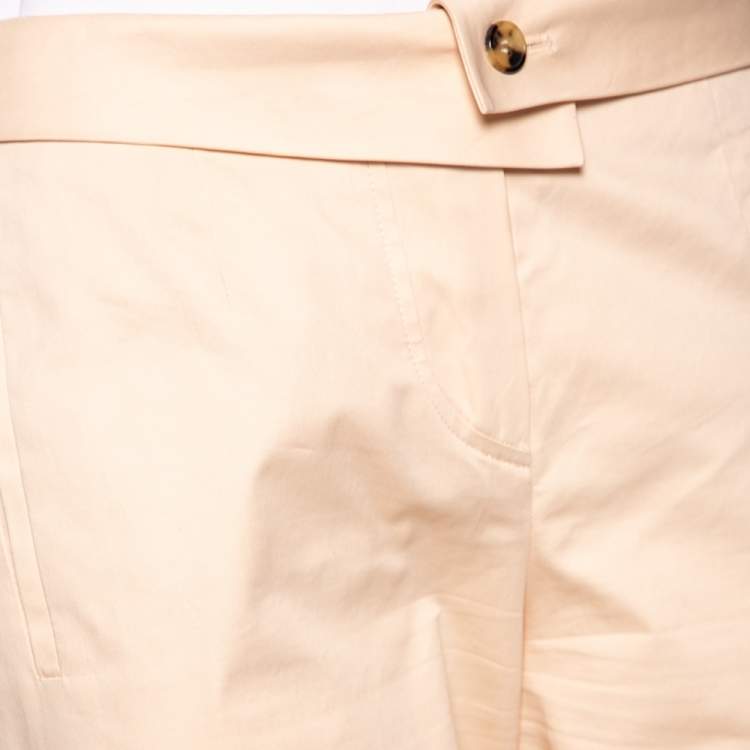 Pre Owned Kenzo Peach Cotton Back Buckle Detailed Formal Trousers M